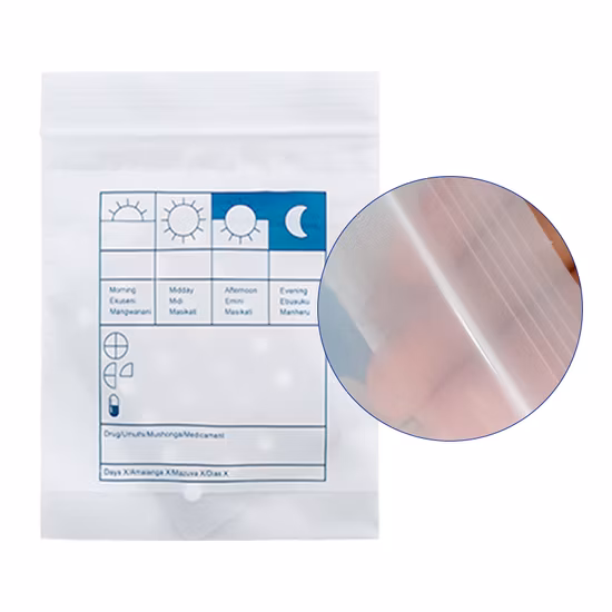 Bolsas de plástico personalizadas para comprimidos com trava médica