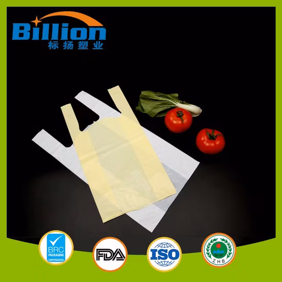 Bolsa de camiseta estampada biodegradável compostável para compras no atacado