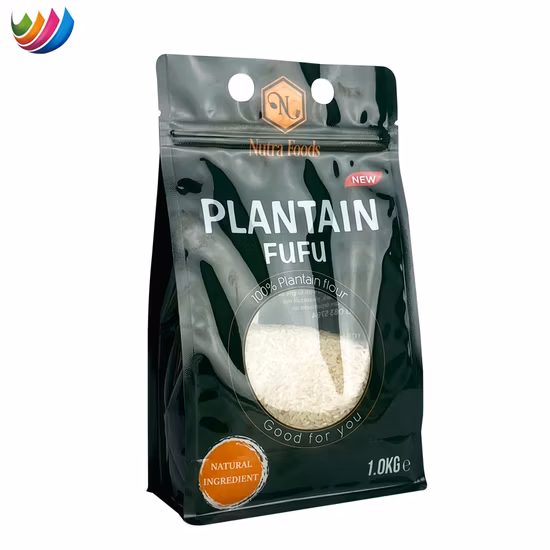 Fabricante OEM/ODM Impressão Personalizada Fundo Plano Stand up Pouch Plástico Transparente Farinha de Inhame Saco para Embalagem de Alimentos com Janela